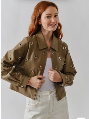 Aaron & Amber Grommet-Embellished Bomber Jacket size L